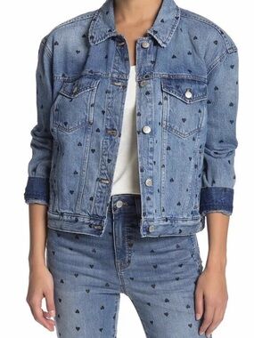Madewell Denim Jacket with Heart Print - Light Blue